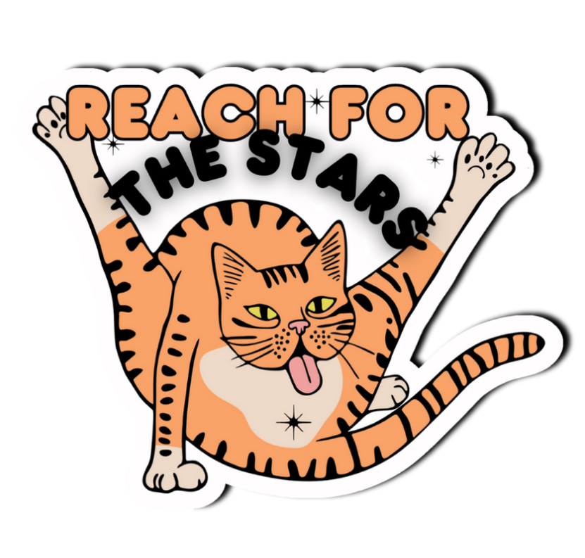 Reach for the Stars Funny Cat Vinyl Sticker Bookmark Journal Notebook Personalized