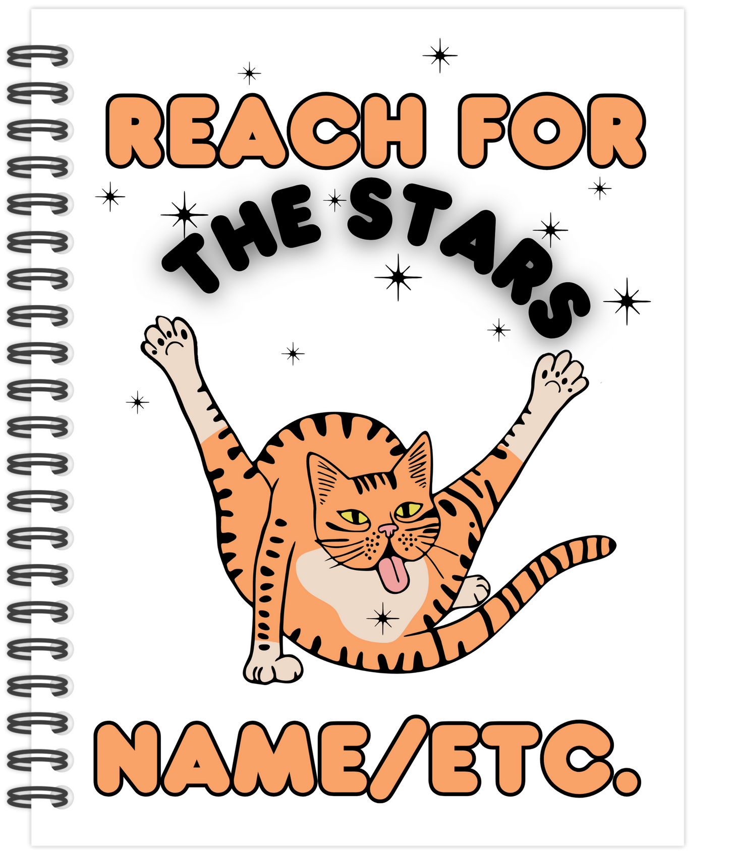 Reach for the Stars Funny Cat Vinyl Sticker Bookmark Journal Notebook Personalized
