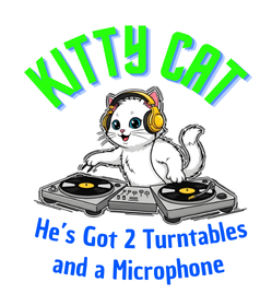 Kitty Cat He's Got 2 Turntables and a Microphone Vinyl Sticker Funny Saying Bookmark
